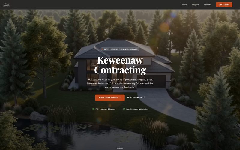 Keweenaw Contracting website homepage